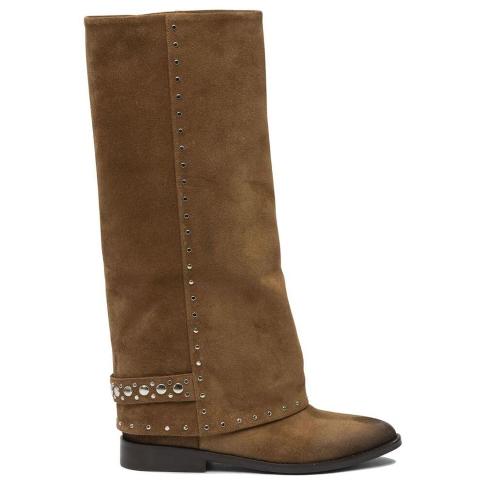 STRATEGIA Suede Knee-High Boots with Stud Embellishments Women BROWN